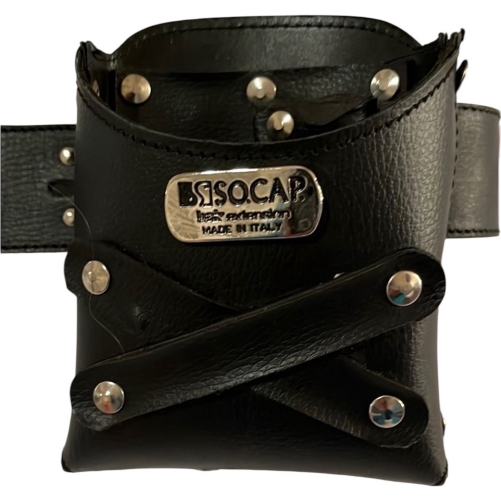 Black studded faux Leather Belt Bag, salon tools